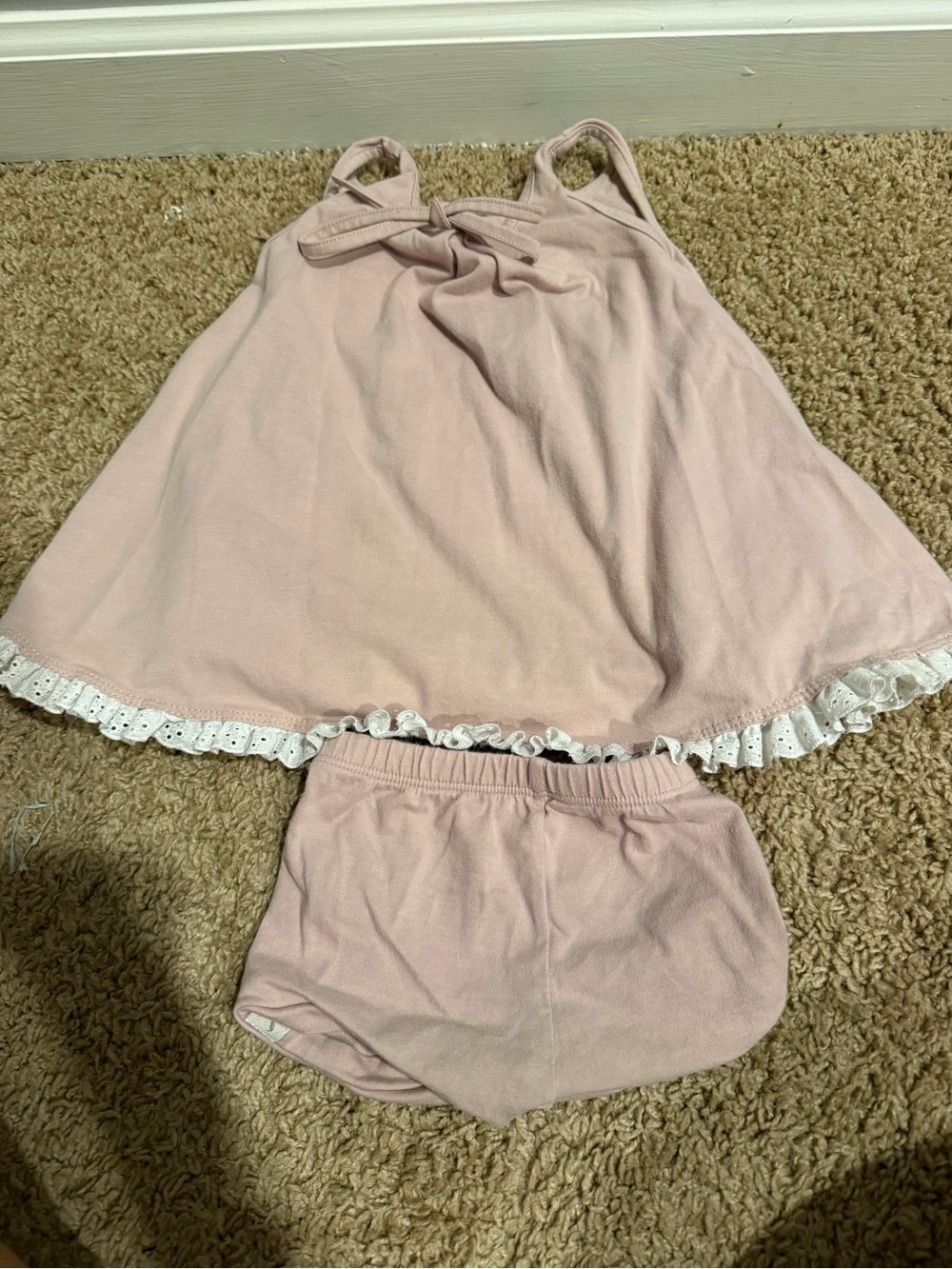 Well Dressed Wolf mauve Girls Two-Piece Set with White lace Trim
